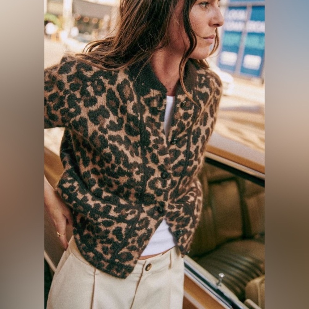 NWOT Sézane Noah Jacket in Leopard jacquard print